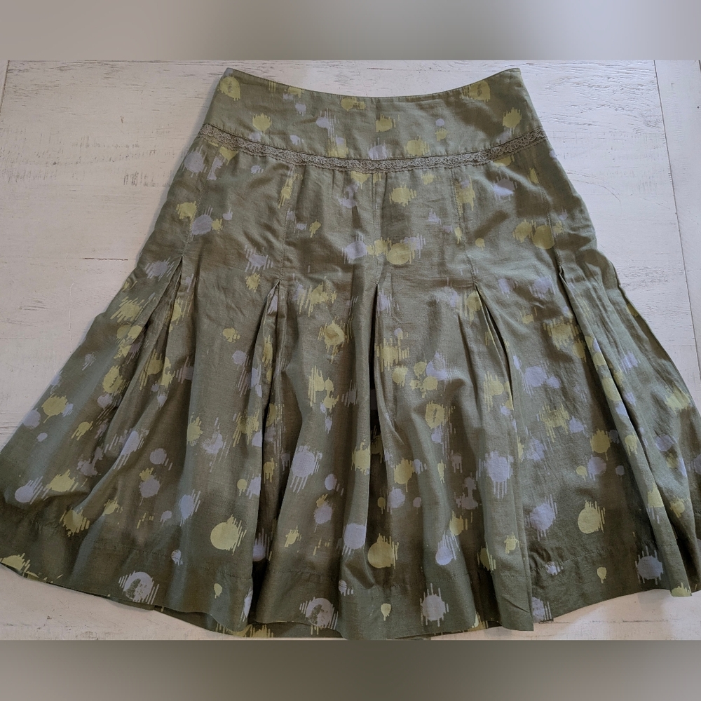 DKNY Jeans Olive Green Drop Waist Pleated Skirt Swing Sz 4